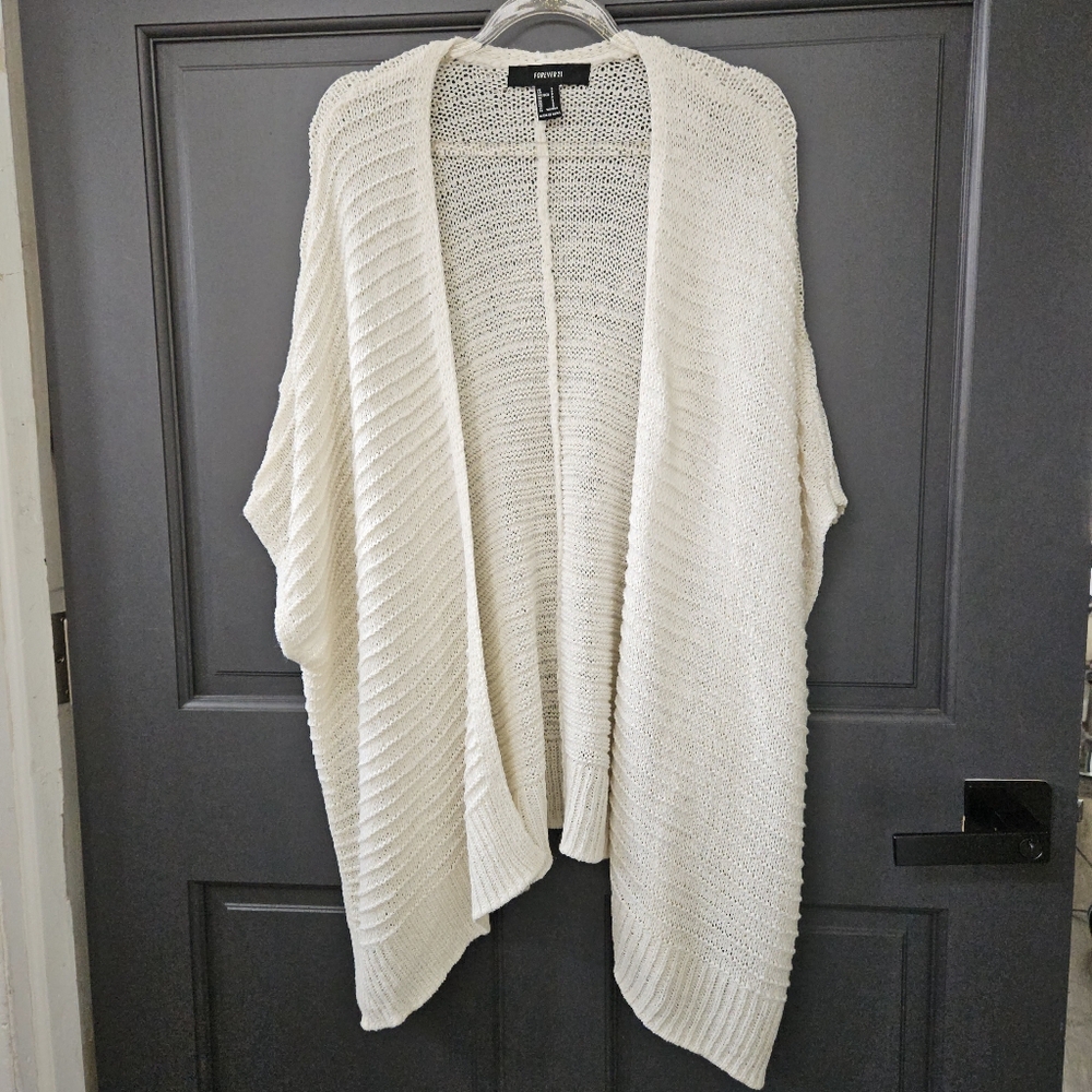 Forever 21 Ivory Knit Shawl Lagenlook Cottagecore Open Cardigan Woman Si…
